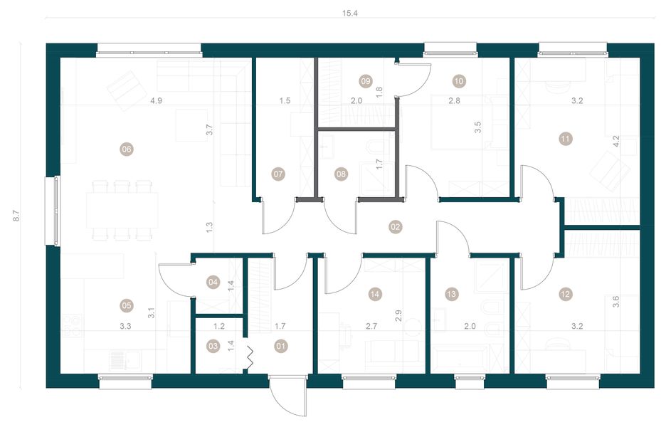 Parter projektu Dom prefabrykowany Parterowy 110B