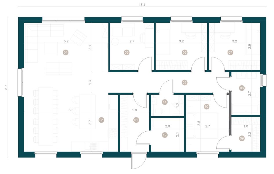 Parter projektu Dom prefabrykowany Parterowy 110C