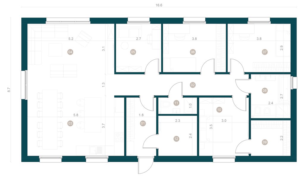 Parter projektu Dom prefabrykowany Parterowy 120A