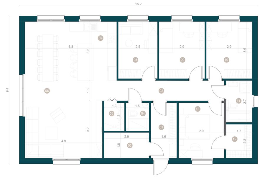Parter projektu Dom prefabrykowany Parterowy 120C