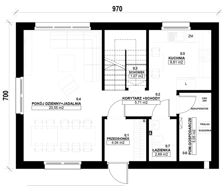 Parter projektu Dom prefabrykowany Piętrowy 95B