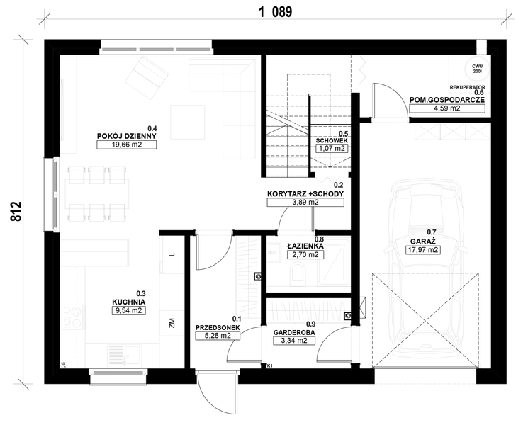 Parter projektu Dom prefabrykowany Piętrowy 130A