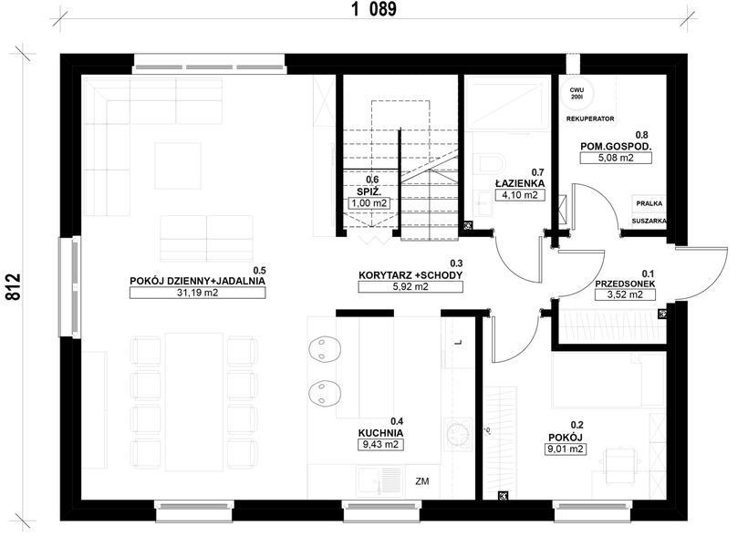 Parter projektu Dom prefabrykowany Piętrowy 130C