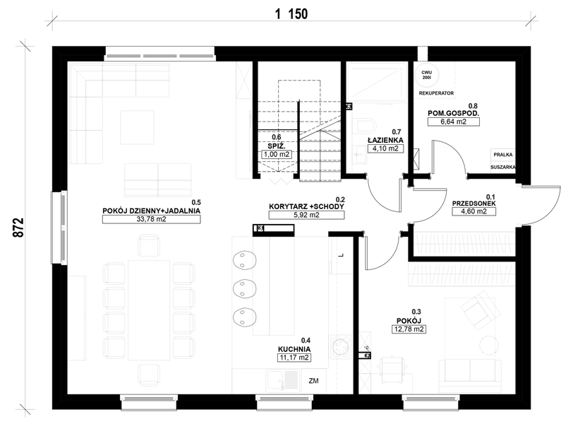 Parter projektu Dom prefabrykowany Stodoła 150A