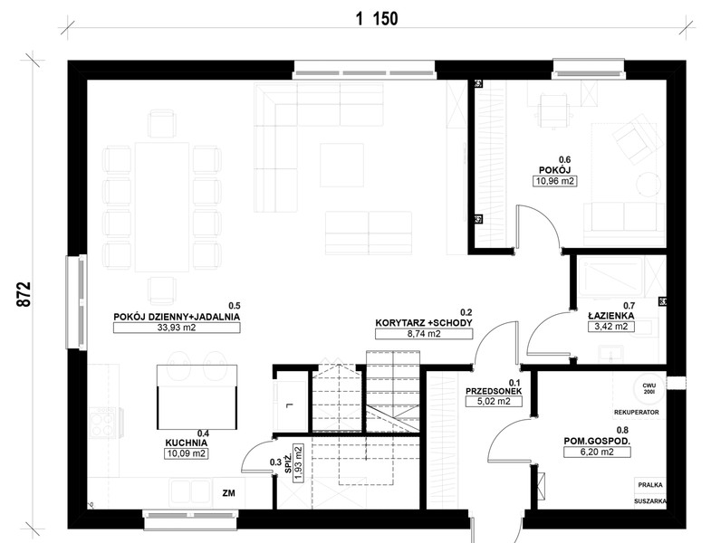 Parter projektu Dom prefabrykowany Stodoła 150C