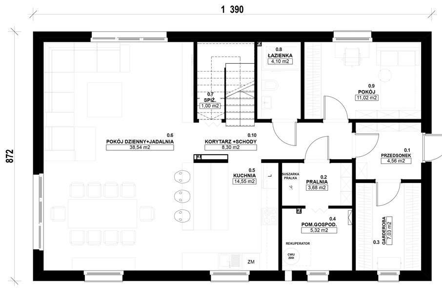 Parter projektu Dom prefabrykowany Stodoła 180A