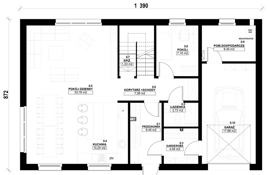 Parter projektu Dom prefabrykowany Stodoła 180B