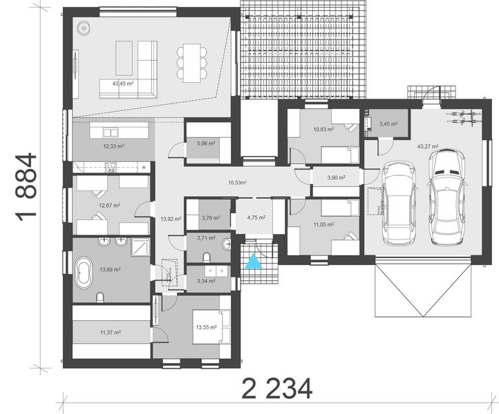 Projekt domu uA337v1 - rzut parteru, dom liczy 4 pokoje, 2 łazienki i wc