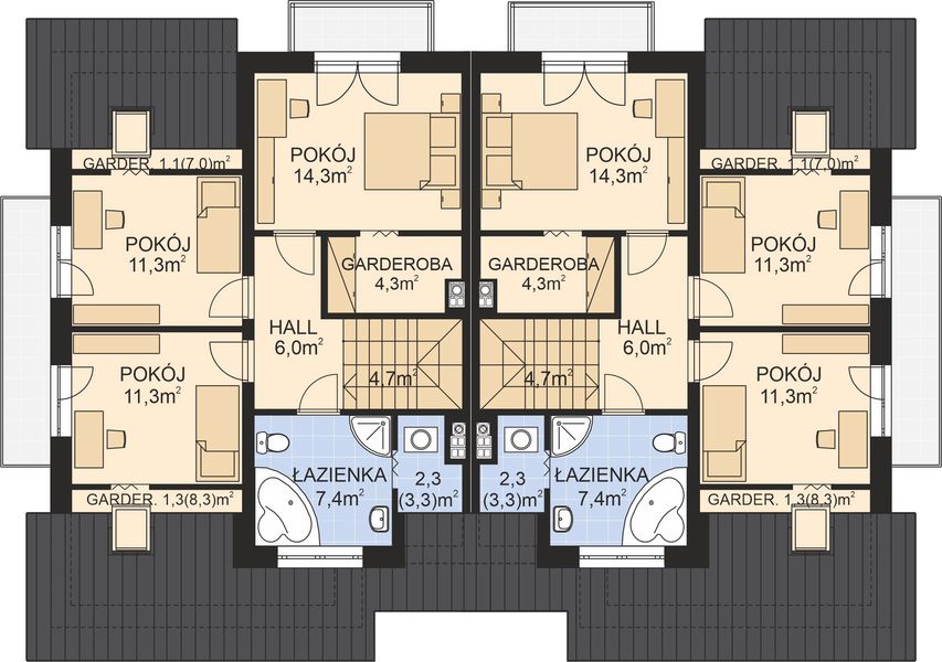 Poddasze projektu APS 049 dwulokalowy