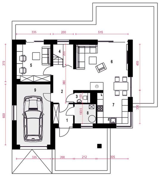 Parter projektu Karla z garażem 1-st. [A]