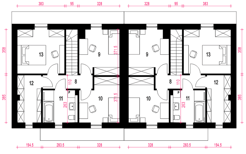 Piętro 1 projektu Gaja z garażem 1-st. bliźniak [A-BL]