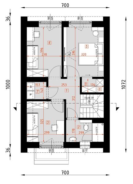 Projekt domu D427 - rzut poddasza, dom liczy 3 pokoje, 2 łazienki i wc