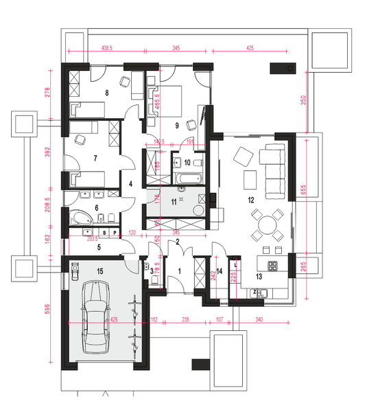 Parter projektu Klara VII z garażem 1-st. [A]