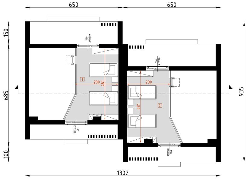 Projekt domu letniskowego D434A - wersja drewniana - rzut poddasza, dom liczy 1 pokoje, 1 łazienki i wc