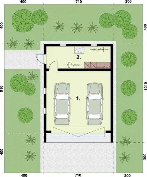 Projekt garażu G359A garaż dwustanowiskowy - rzut parteru, dom liczy 0 pokoje, 0 łazienki i wc
