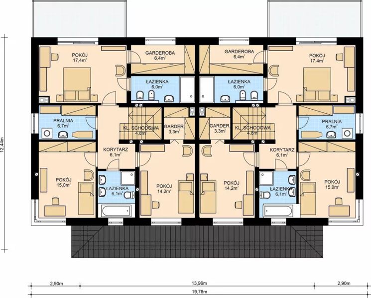 Piętro 1 projektu APS 330 wariant 2 dwulokalowy ECO
