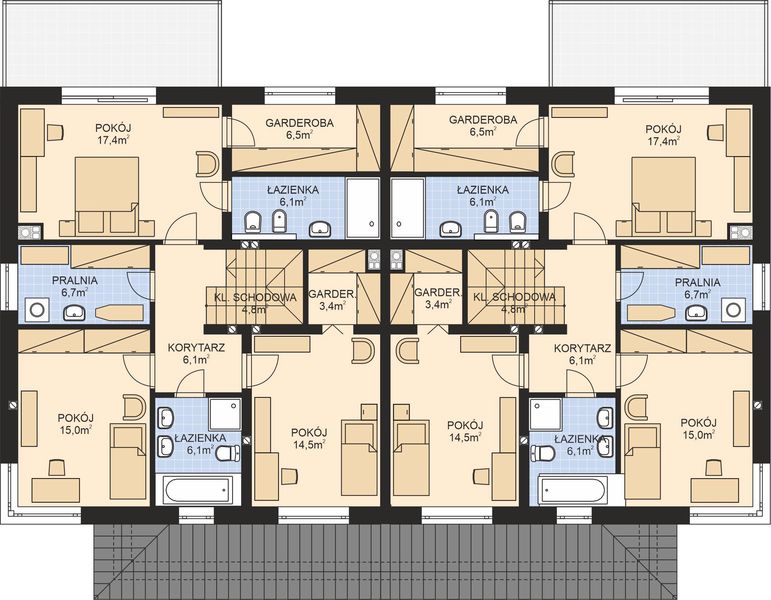 Piętro 1 projektu APS 330 wariant 2 dwulokalowy ECO