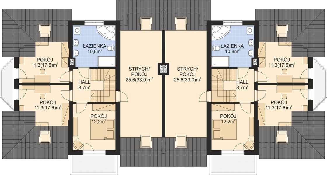 Poddasze projektu APS 216 dwulokalowy ECO