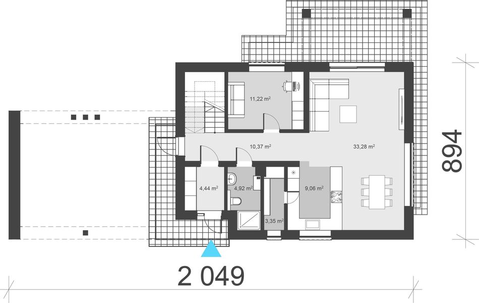 Projekt domu uA333 - rzut parteru, dom liczy 5 pokoje, 2 łazienki i wc