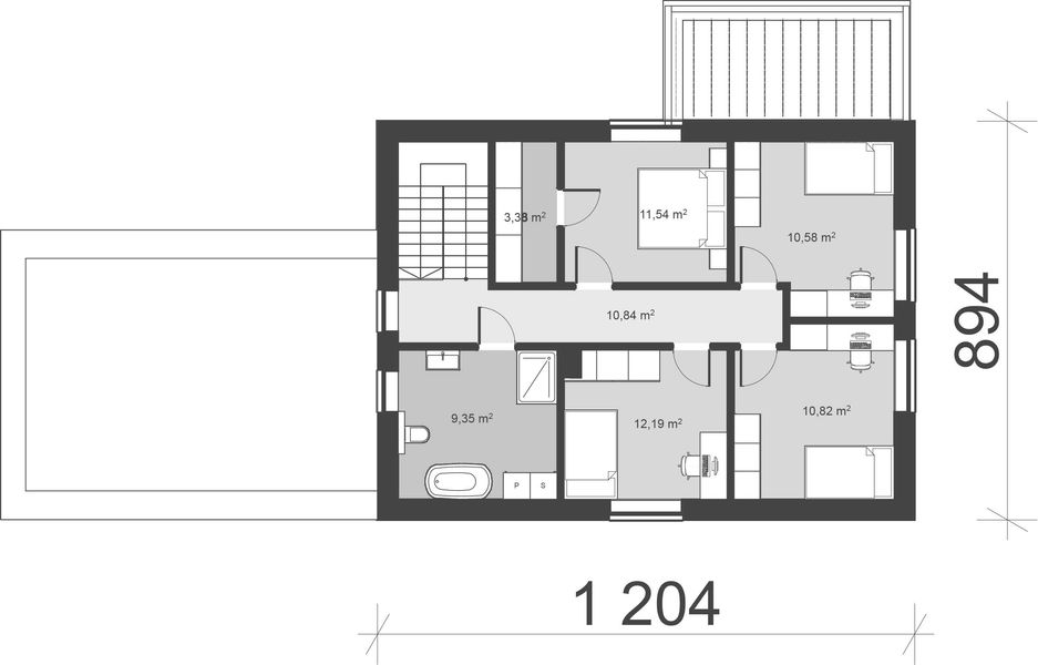 Projekt domu uA333 - rzut poddasza, dom liczy 5 pokoje, 2 łazienki i wc