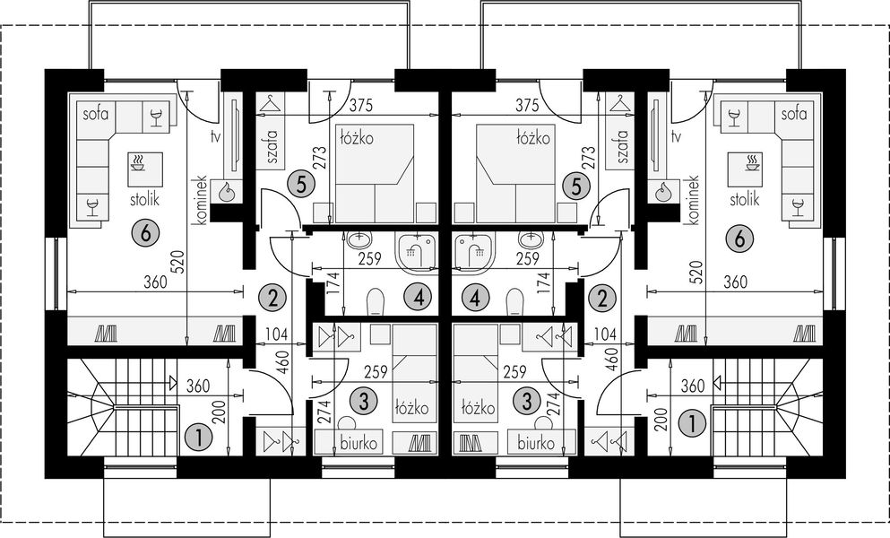 Piętro 1 projektu Dwulokalowy 5