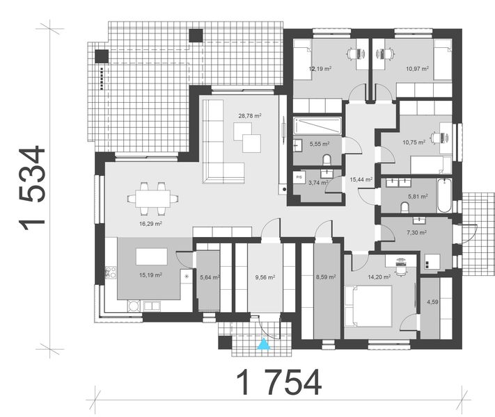 Projekt domu uA463 - rzut parteru, dom liczy 4 pokoje, 2 łazienki i wc