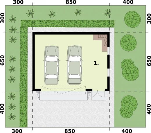 Projekt garażu G354 szkielet drewniany - rzut parteru, dom liczy 0 pokoje, 0 łazienki i wc