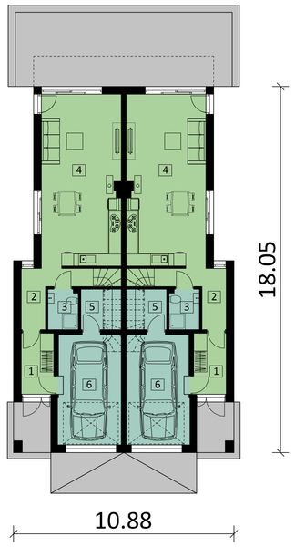 Projekt domu Ka284 - rzut parteru, dom liczy 8 pokoje, 4 łazienki i wc