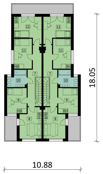 Projekt domu Ka284 - rzut 1 piętra, dom liczy 8 pokoje, 4 łazienki i wc