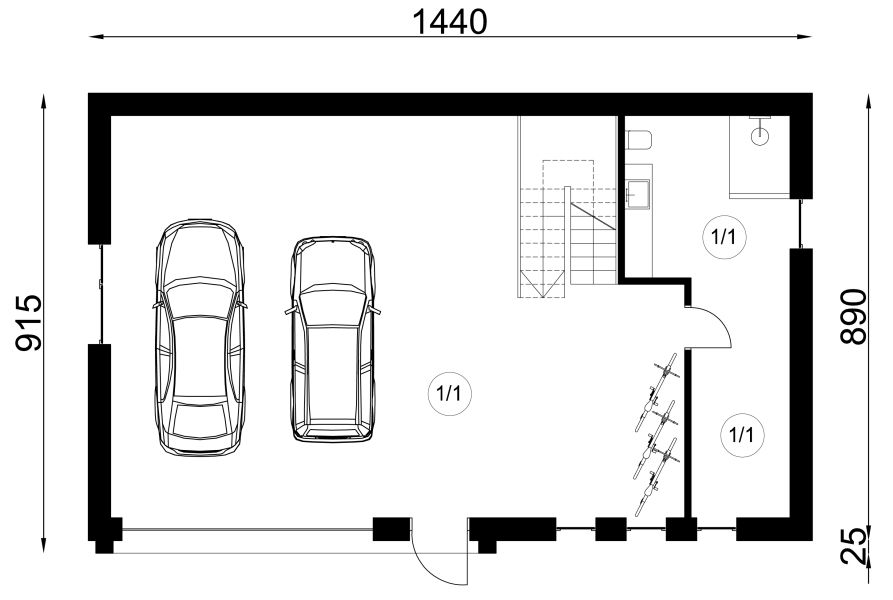 Projekt garażu G-02 - rzut parteru, dom liczy 0 pokoje, 1 łazienki i wc
