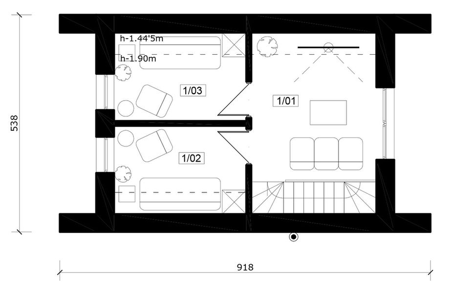 Poddasze projektu Jaskółka 3 - murowany