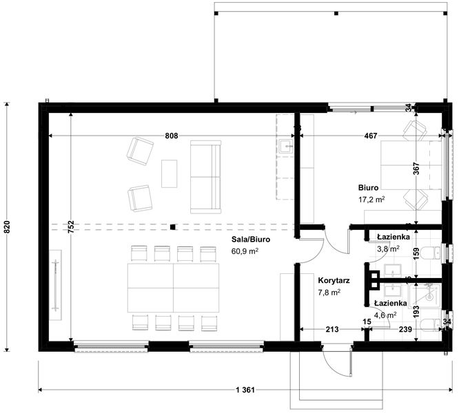 Parter projektu Dom prefabrykowany DH110 biurowy