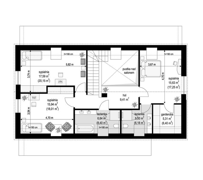 Poddasze projektu Dom na zgrabnej 4