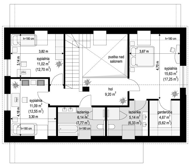 Poddasze projektu Dom na zgrabnej 2