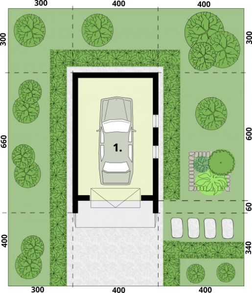 Projekt garażu G364A garaż jednostanowiskowy - rzut parteru, dom liczy 0 pokoje, 0 łazienki i wc