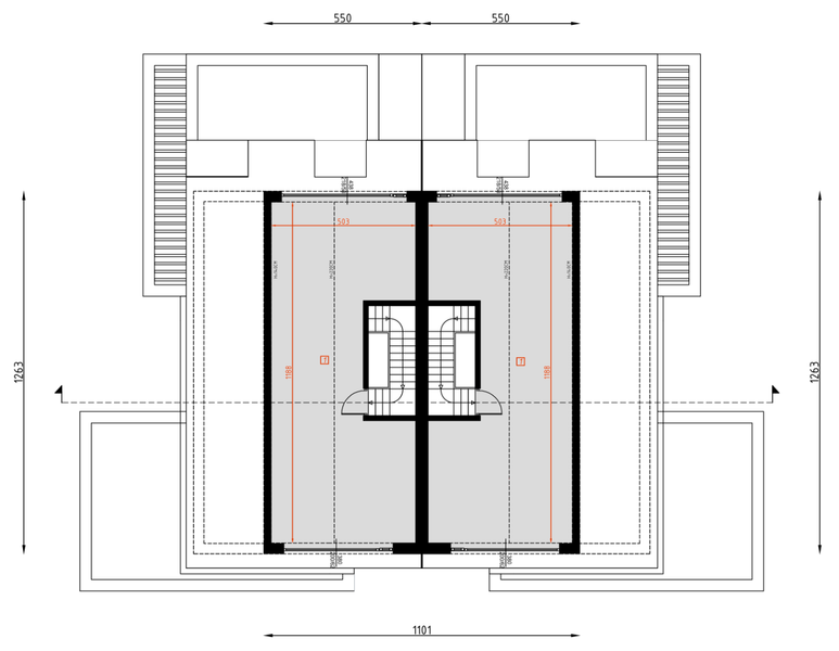Projekt domu D449 - Zabudowa bliźniacza - rzut poddasza, dom liczy 8 pokoje, 5 łazienki i wc