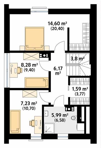 Projekt domu Aksamitka 4 - rzut poddasza, dom liczy 4 pokoje, 2 łazienki i wc