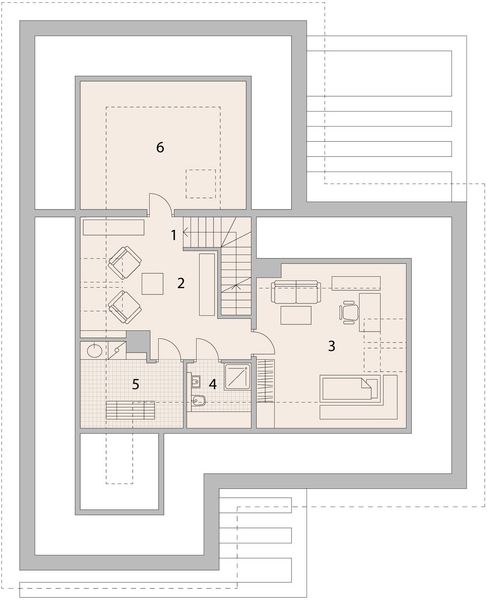 Projekt domu LK&1332 - rzut poddasza, dom liczy 6 pokoje, 2 łazienki i wc