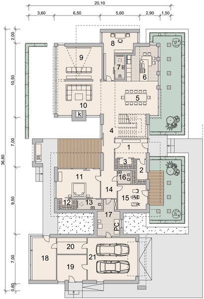 Projekt domu LK&1327 - rzut parteru, dom liczy 7 pokoje, 5 łazienki i wc