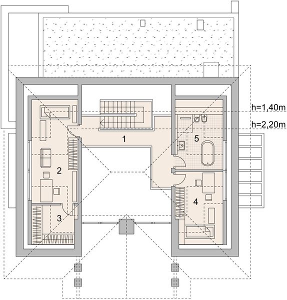 Projekt domu LK&1322 - rzut poddasza, dom liczy 4 pokoje, 3 łazienki i wc