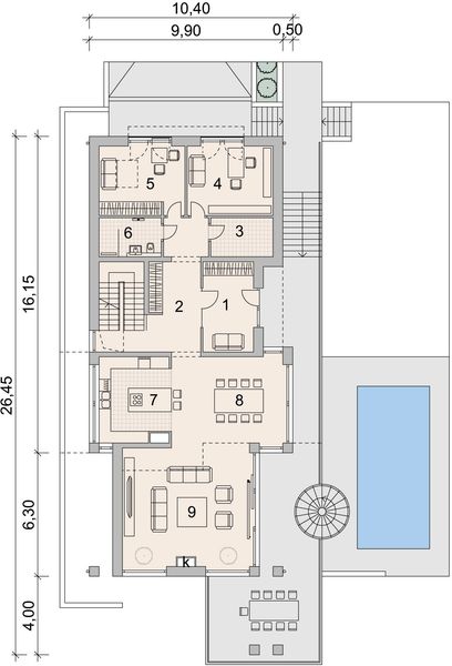 Projekt domu LK&1318 - rzut parteru, dom liczy 6 pokoje, 3 łazienki i wc