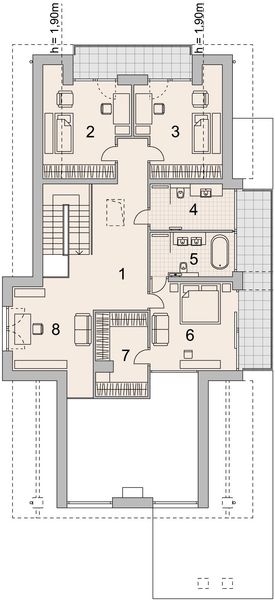 Projekt domu LK&1318 - rzut poddasza, dom liczy 6 pokoje, 3 łazienki i wc