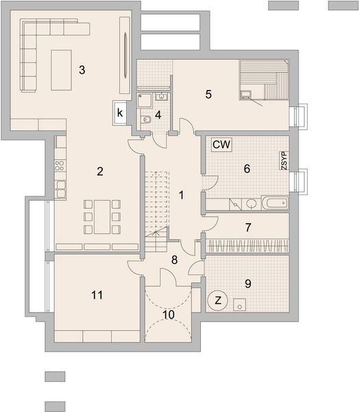 Projekt domu LK&1308 - rzut piwnicy, dom liczy 4 pokoje, 3 łazienki i wc