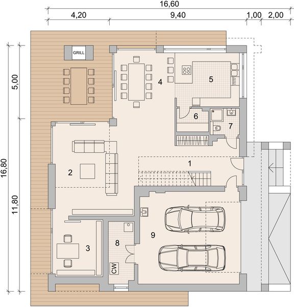 Projekt domu LK&1305 - rzut parteru, dom liczy 5 pokoje, 3 łazienki i wc