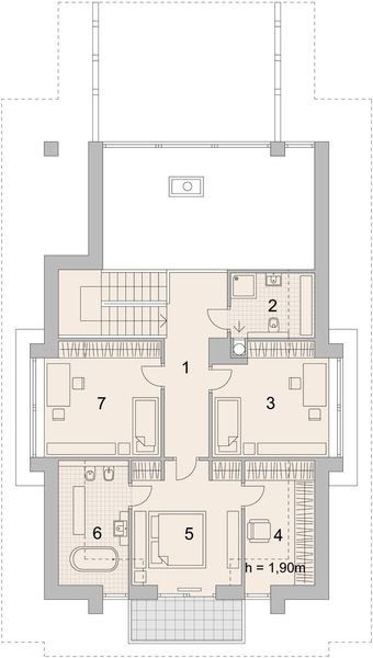 Projekt domu LK&1304 - rzut poddasza, dom liczy 4 pokoje, 3 łazienki i wc