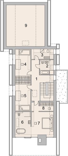 Projekt domu LK&1302 - rzut poddasza, dom liczy 4 pokoje, 3 łazienki i wc