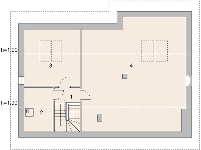 Projekt domu LK&1273 - rzut poddasza, dom liczy 2 pokoje, 2 łazienki i wc