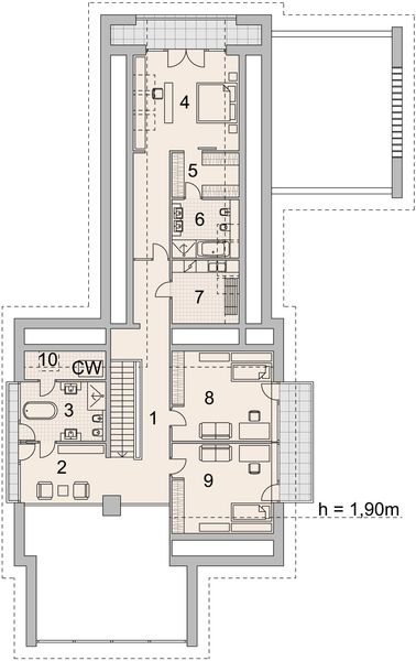 Projekt domu LK&1140 - rzut poddasza, dom liczy 5 pokoje, 3 łazienki i wc