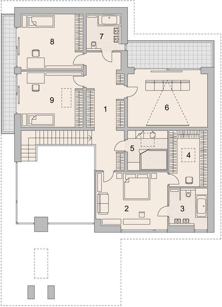 Projekt domu LK&1138 - rzut 1 piętra, dom liczy 5 pokoje, 3 łazienki i wc