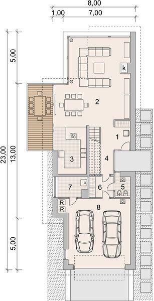 Projekt domu LK&1137 - rzut parteru, dom liczy 4 pokoje, 3 łazienki i wc